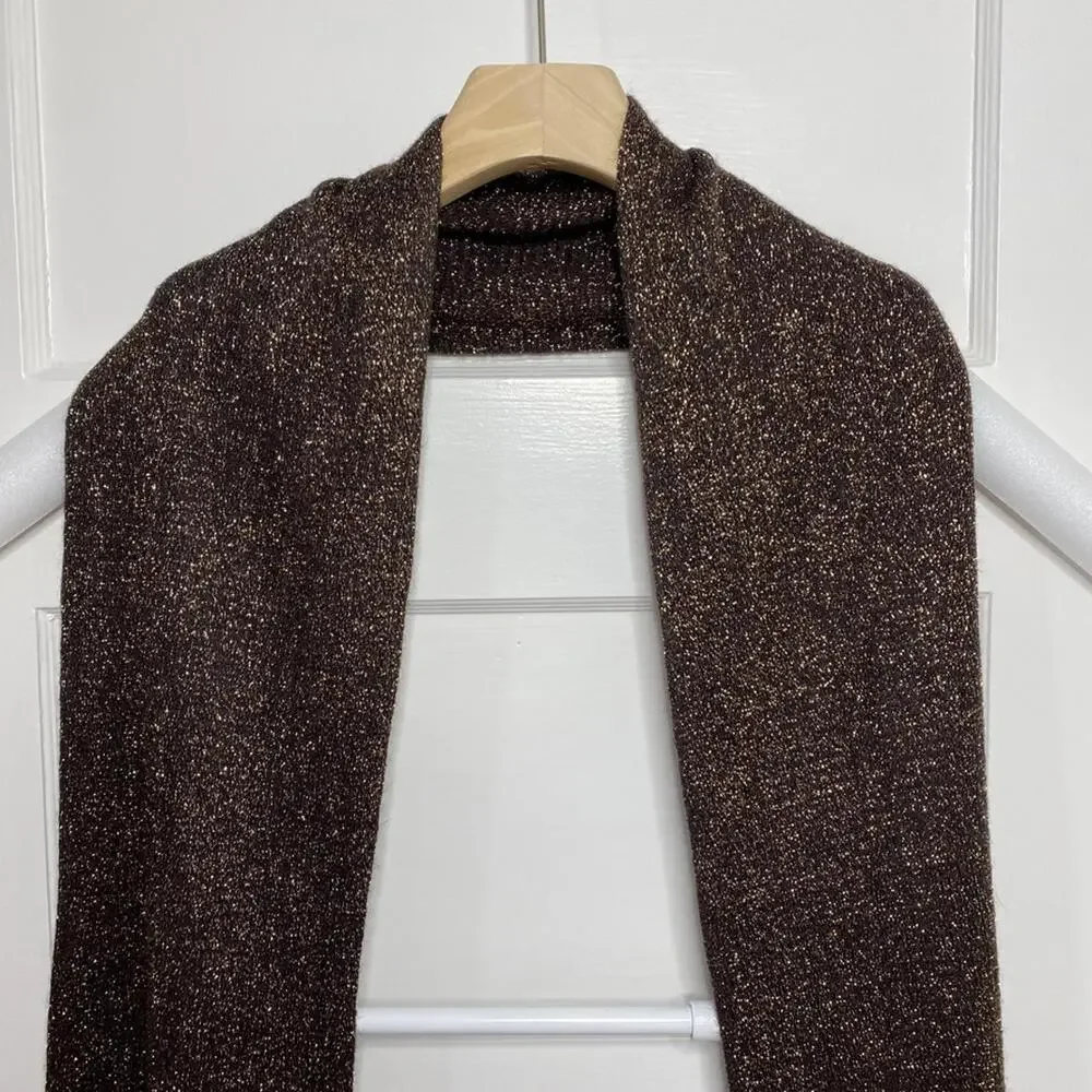 ECHO Metallic Brown Scarf Womens OS NWT Autumnal Boho Chic Knitware Fringe Cozy